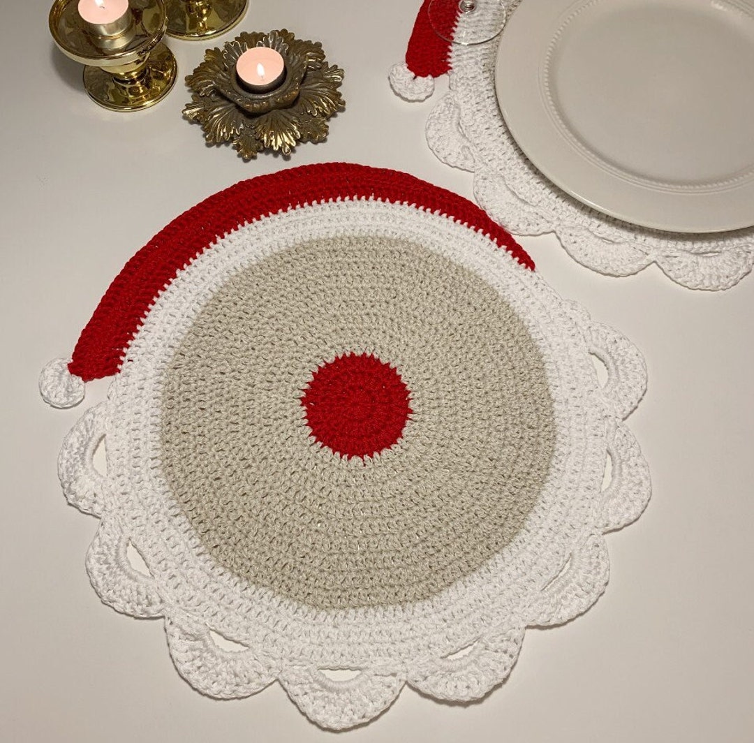 Crochet Pattern Santa Placemat, English US Terms & Swedish, Virkmönster