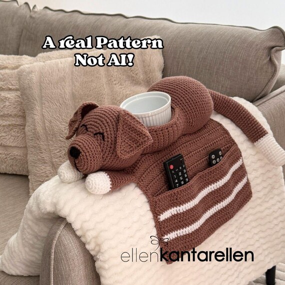 Crochet Dog Sofa Arm rest Organizer Pattern, Couch caddy, English US Terms