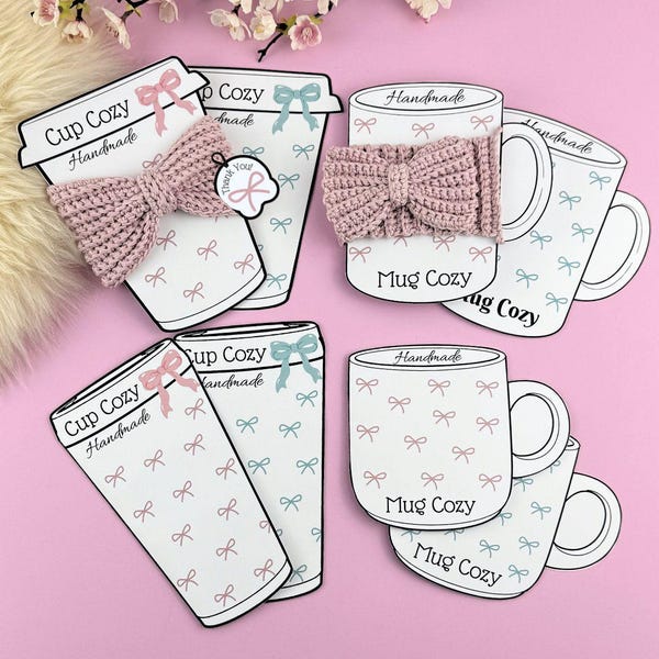 Cup & Mug Cozy Template Bundle 4 in one, foldable + bonus small Tags