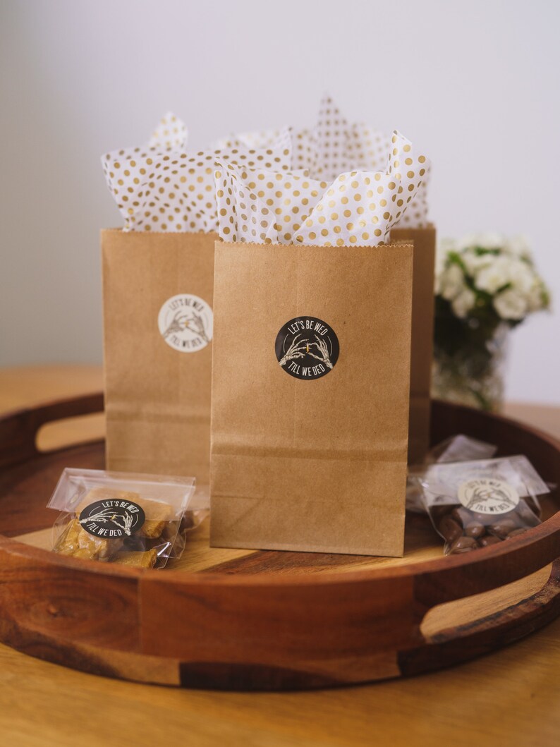 Sticker sheets, 35mm (1.4") labels, Ivory white, "WED 'TIL DED", for wedding favors, stationery, envelope seals, Skeleton ring design. image 4