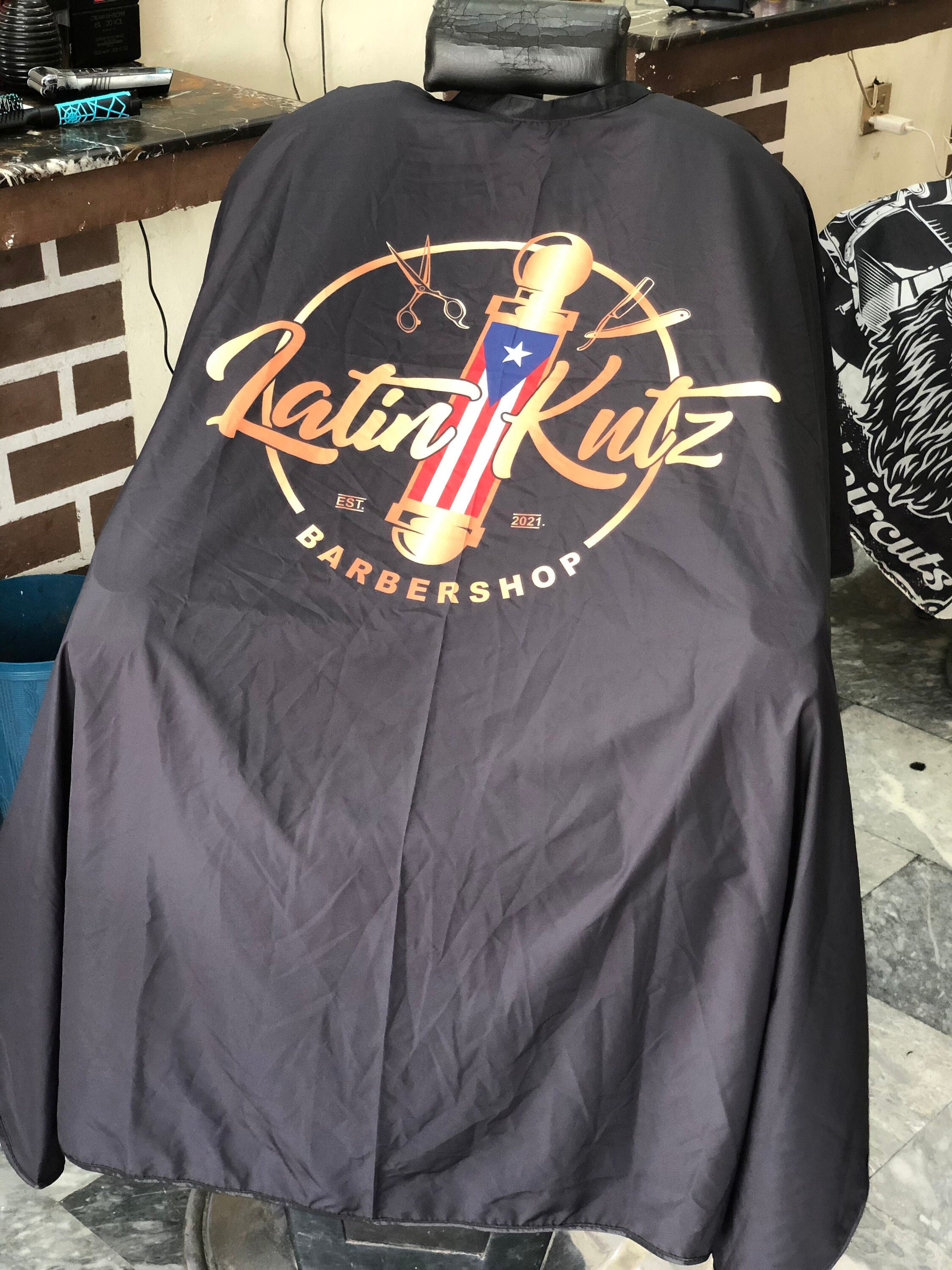 LV Barber Cape customize logo - Al-Fatir Barber Kings