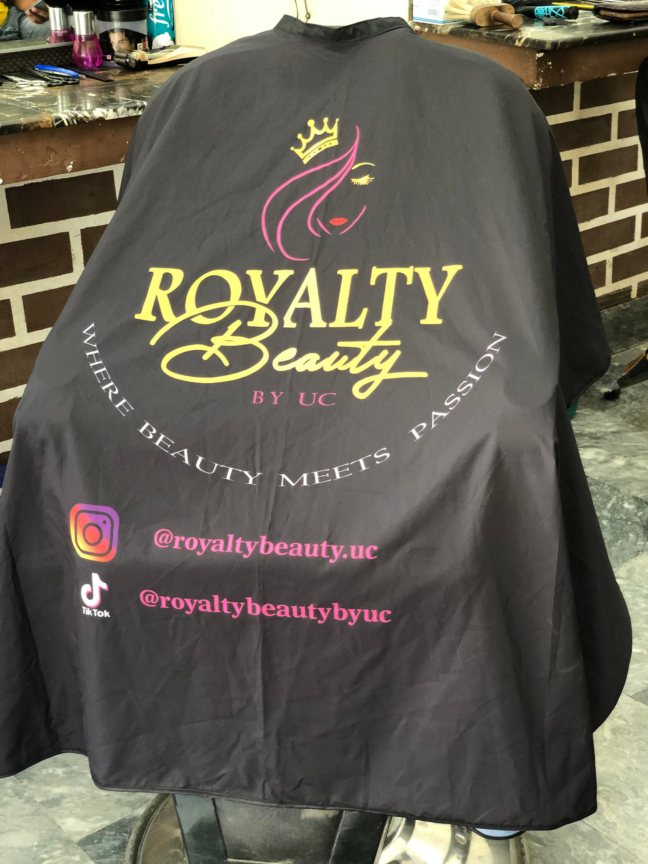 Custom Screen Printed Capes, Aprons, and Jackets for salons, barber shops  and beauty and barber schools