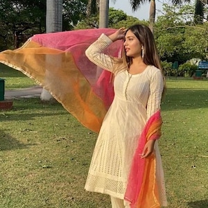 Women Pakistani Embroidered Salwar Kameez Readymade Fully Stitched Beautiful Anarkali Kurti Dupatta 3 Piece Dress Combo Palazzo Kurta Set