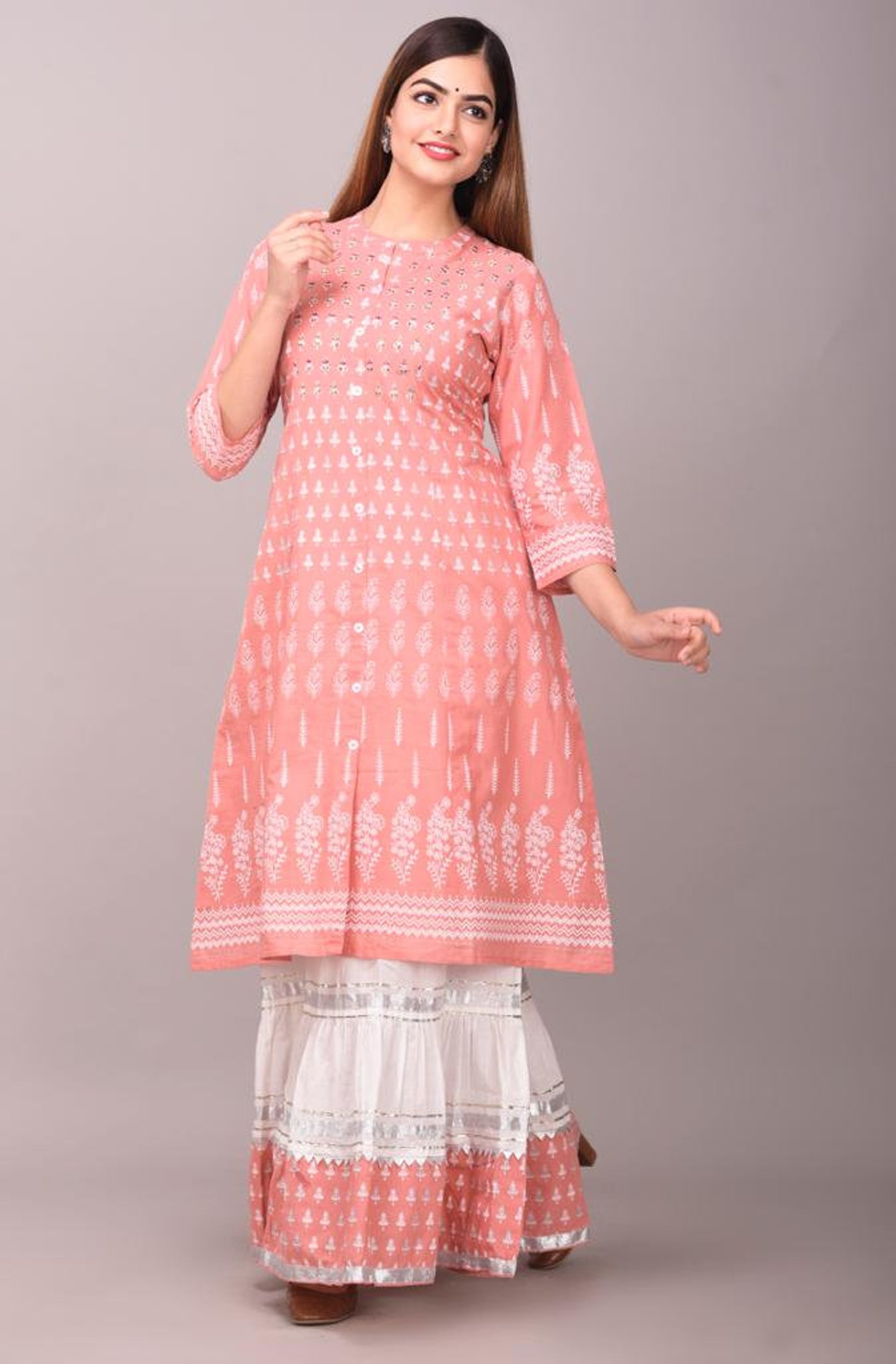 Indian Straight Pink Color Kurta With Sahara Pakistani Salwar Etsy