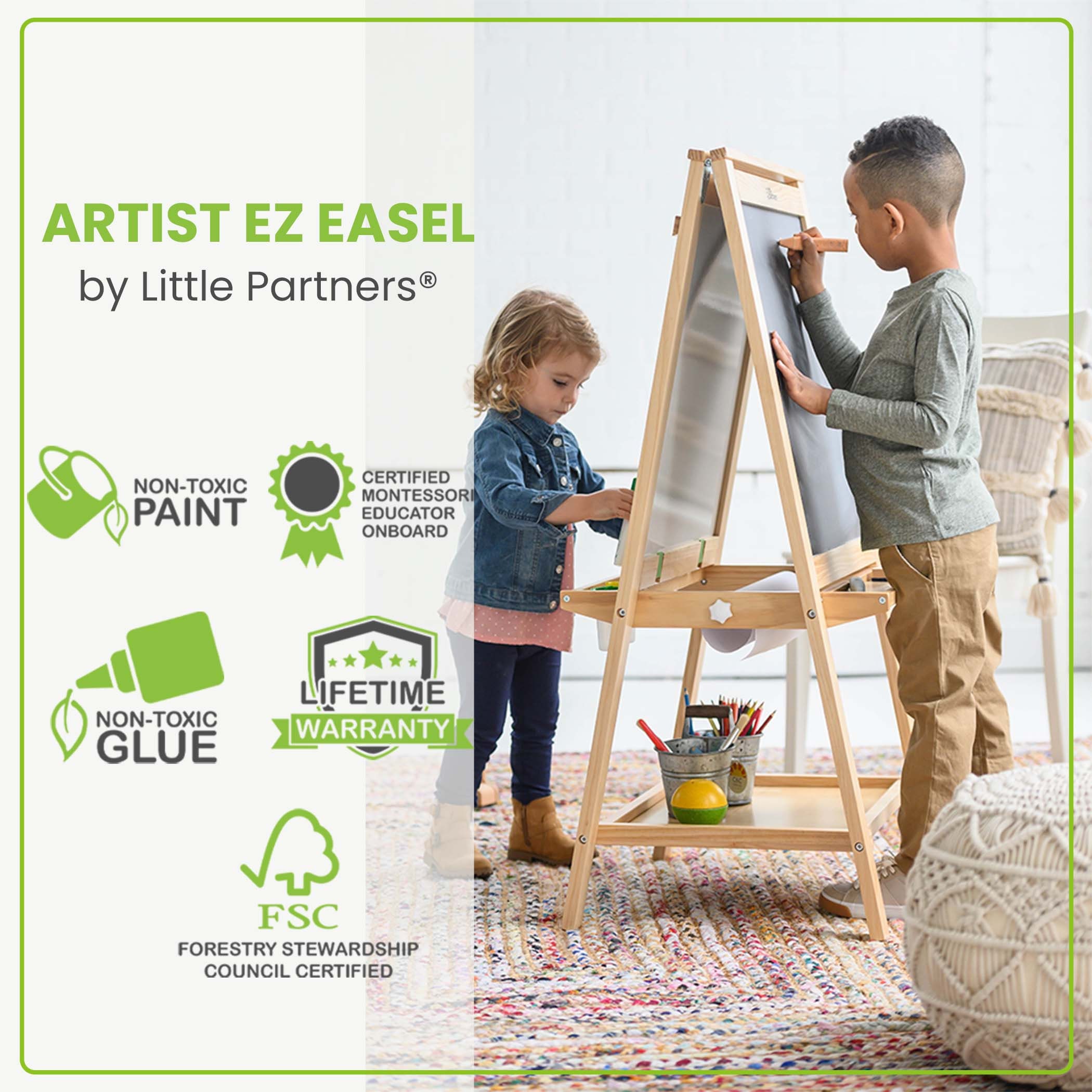 Little Partners Deluxe Learn N Play Art Center Easel - Olive Green