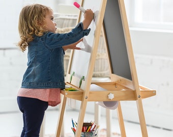 Kids Art Easel with Paper Roll Double-Sided Regulable Drawing Easel Plank