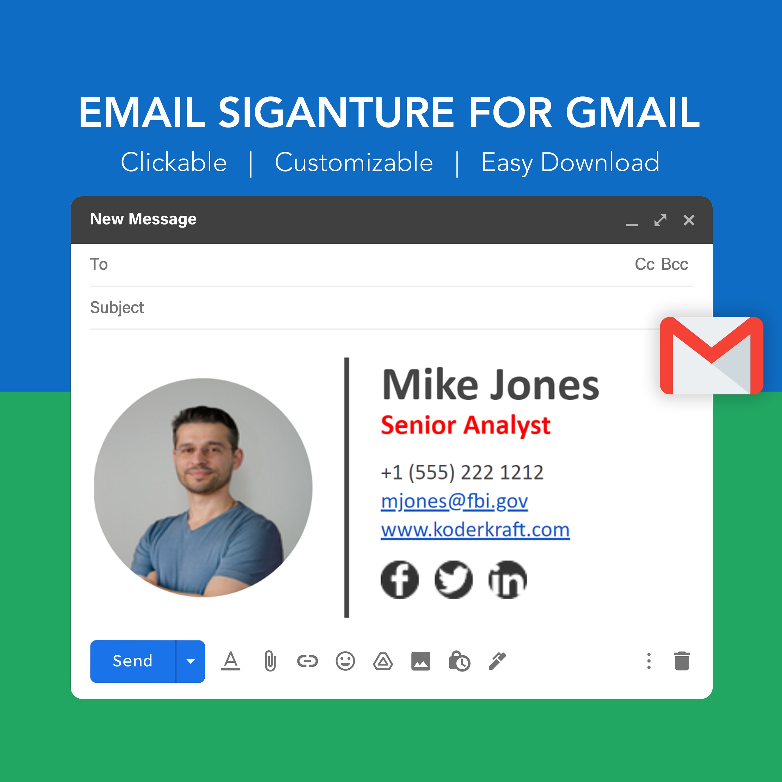 Gmail Email Signature Template Design. Easy Customizable Email Etsy