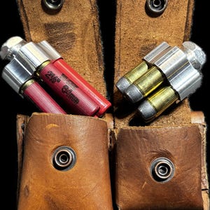 Bolsa de couro para carregador rápido de calibre duplo – compatível com .45 Long Colt e .410 – Porta-carregador duplo feito à mão