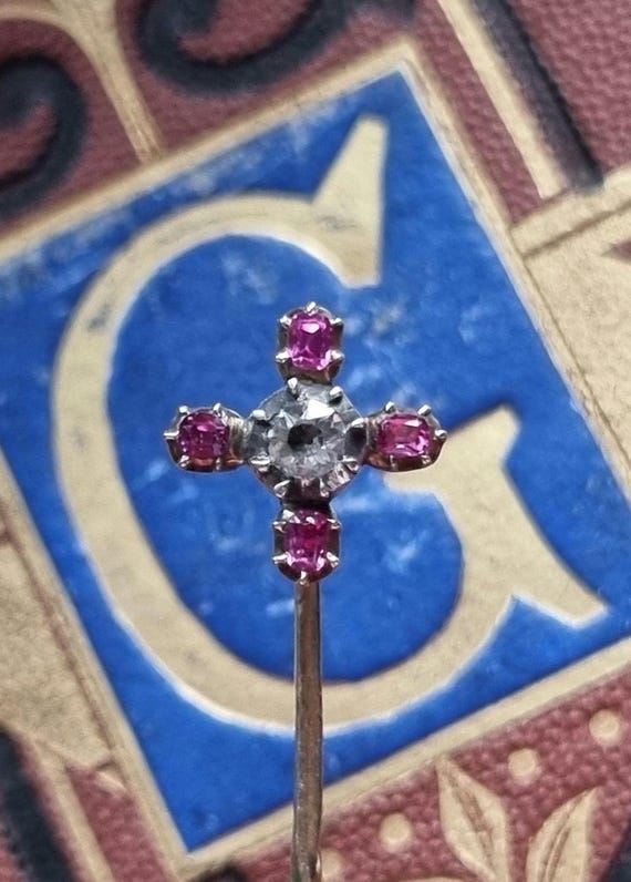 Antique Gold Ruby and Paste Stickpin - image 1