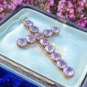 RESERVED Antique Amethyst Cross Pendant: Silver Gold Gilt, Austrian Import