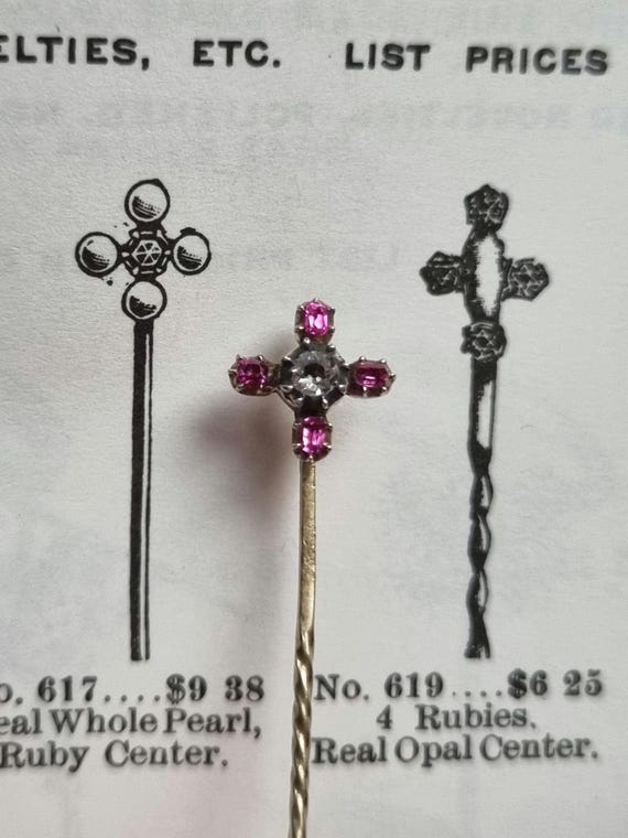 Antique Gold Ruby and Paste Stickpin - image 3