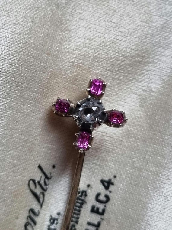 Antique Gold Ruby and Paste Stickpin - image 7