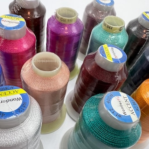WonderFil Accent Rayon 12wt thread. For decorative stitching, sewing machine 400m spools