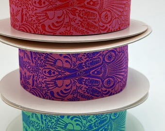 Renaissance Ribbon Tula Pink Getting Snippy Limited Edition Pink/Red, Purple/Pink, Blue/Green Scissor, sewing theme ribbon.