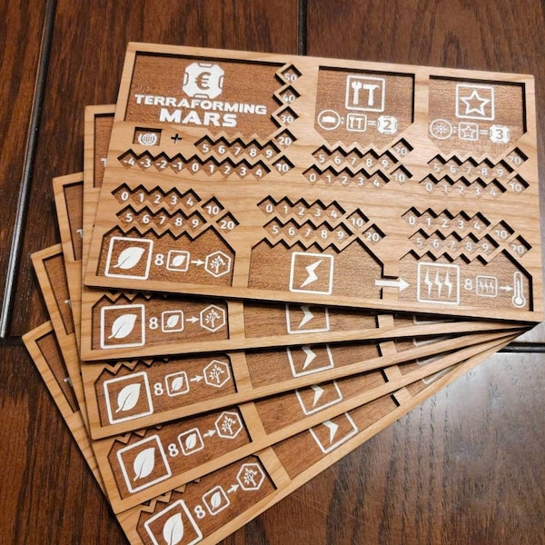 Terraforming Mars player boards made of cherry wood