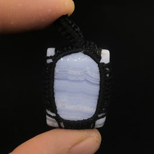 Blue Lace Agate Macrame Pendant Natural Macrame Pendant Cabochon 50 Carat 29X22X8 MM.