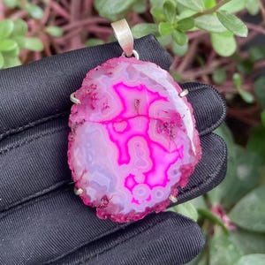 925 Sterling Silver Natural Pink Agate Pendant, Cabochon Gemstone Pendant, Handmade Jewelry Gift For Her.