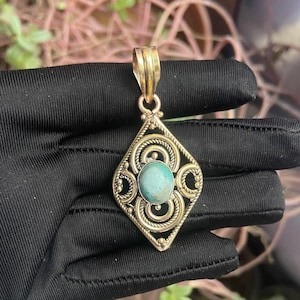 turquoise Pendant, Natural turquoise Brass Pendant, Gift For Her, Cabochon Gemstone Pendant, Handmade Gift Jewelry.