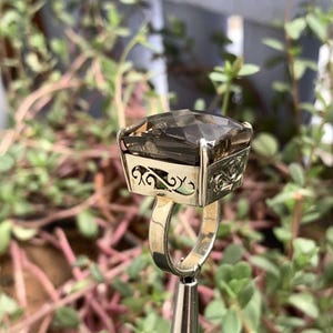 Princess Cut Smoky Quartz Silver Ring, 92.5 Sterling Silver Jewelry, Cut Stone Ring, Handmade Silver Ring, Mother&#39;s Day Gift Ring.