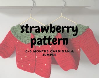 2 in 1 strawberry crochet pattern | cardigan jumper child 0-6 months pattern pdf digital download