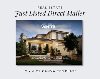 Just Listed Grundbesitz Postkarte, Moderner Flyer, Canva Template (9x6.25)