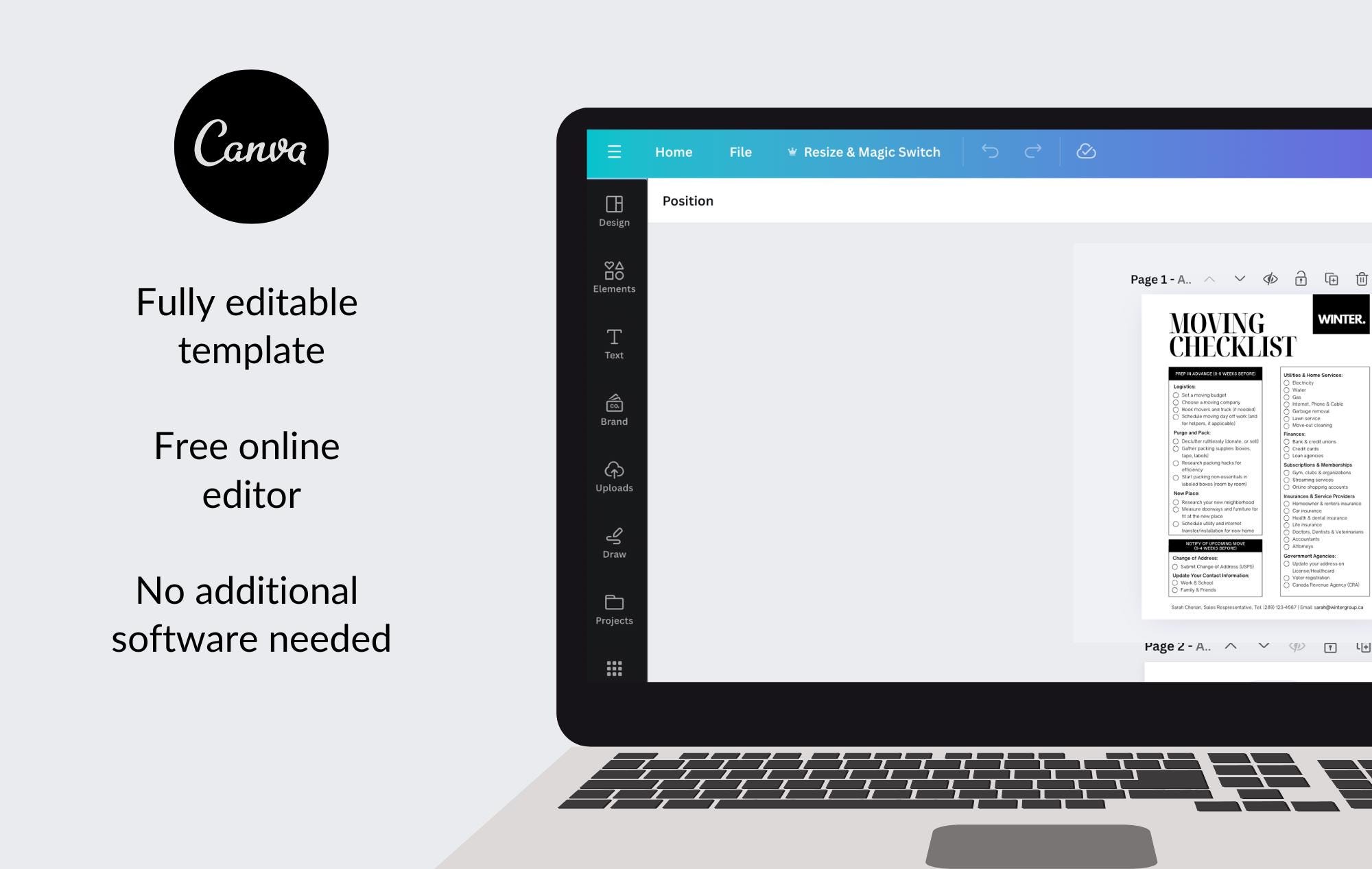 Editable Moving Checklist Canva Template | Real Estate Client Gift ...