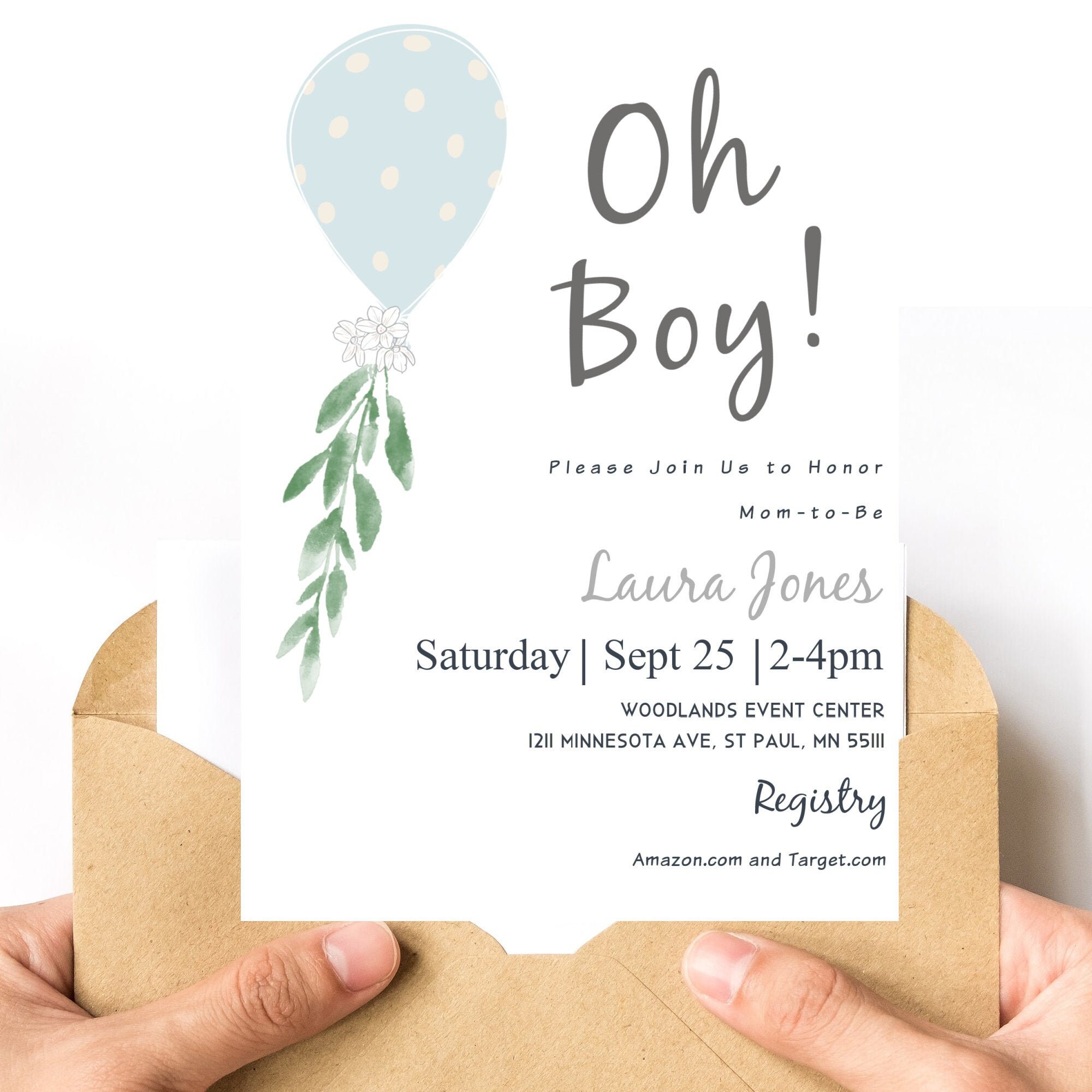 Oh Boy Baby Shower Invitation Template Balloon Boy Baby Etsy