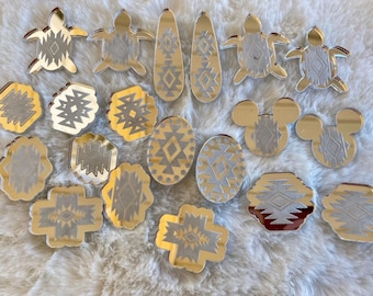 Silber Spiegel Ohrring Mitten, Cabochons, Cabochons, indigene Perlen Mitte, Azteken Mitten