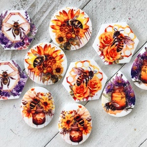 Watercolor bee cabochons, acrylic bundle cabs, bees, honeycomb, cabochons, beading supplies, gift for her
