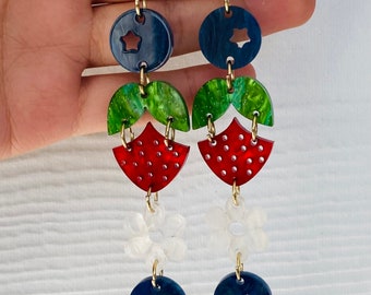Strawberry blueberry floral earring dangles, jewelry, gift for her,