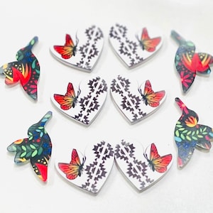Hummingbird, heart Aztec butterfly cabs, cabochons,