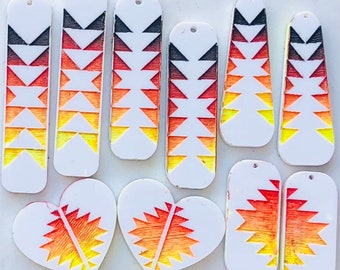 Aztec Cabochons, fire color Cabochons, white acrylic set, beading supplies,