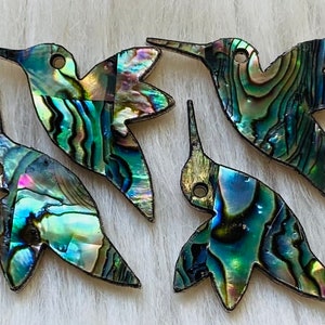 Abalone shell, hummingbirds, Abalone shell center piece for beading, 1 inch, sold by 2 pairs, Variations, with holes on top