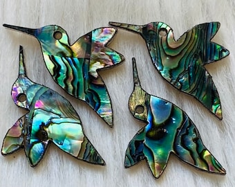 Abalone shell, hummingbirds, Abalone shell center piece for beading, 1 inch, sold by 2 pairs, Variations, with holes on top
