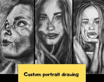 Personalized portrait drawing from photo, graphite drawing portrait, gift idea for girlfriend, boyfriend, family, friend, father, mother