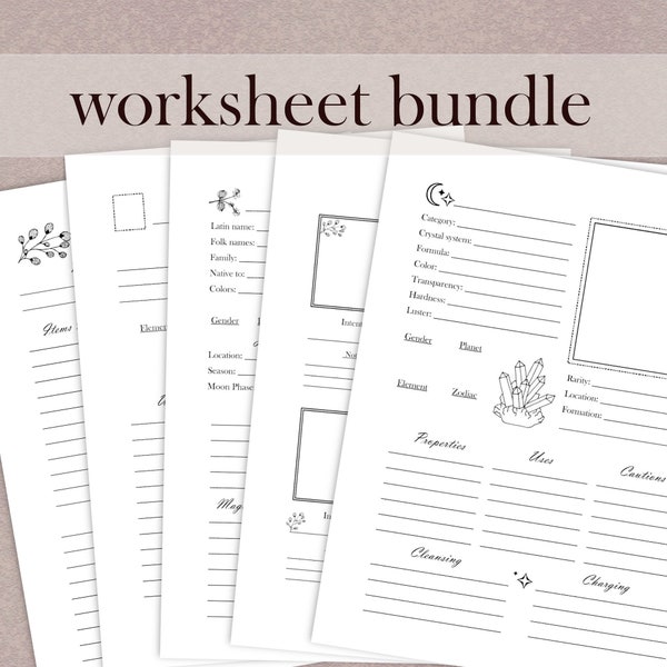 Blank Worksheet Bundle | Witchcraft | Book of Shadows | Crystal Magick | Tarot | Sigils | Herbal Magick | Spellbook | Printable Pages