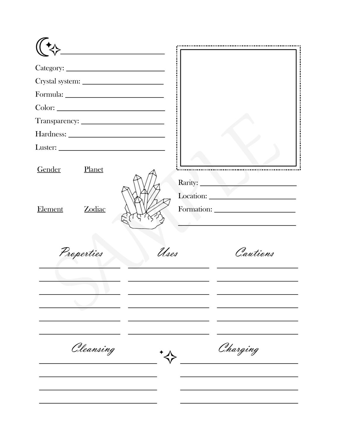 Printable Crystal Grimoire Page Witchcraft Book of Shadows Crystal ...