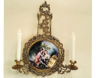 Vintage Brass Wall Candelabra: Victorian Rocaille 2-Arm Candle Holder