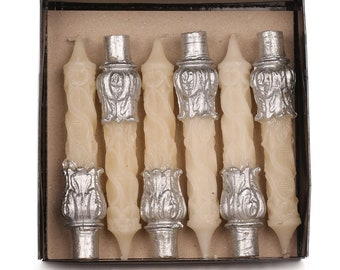 Baroque Style White Spiral Candle with Silver Detail