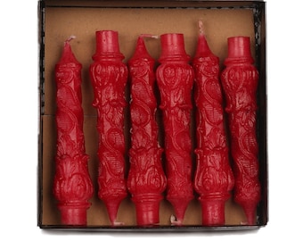 Red Spiral Pillar Candle: Baroque Table Decor, Unscented