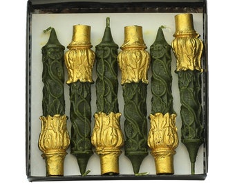 Green Gold Baroque Candle: Vintage Style Table Decor