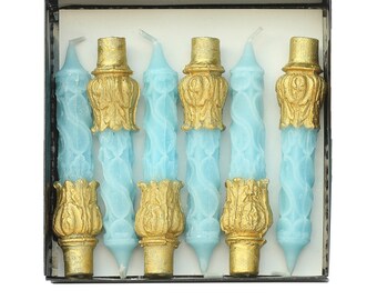 BLUE GOLD CANDLE, Spiral Candle, Pillar Candle, Undyed Candle, Gold Candles, Table Candle Decor, Dinner Candles, Unscented Candlesticks