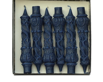 Dark Blue Spiral Pillar Candle: Baroque Table Decor