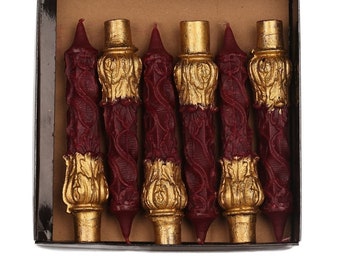 Claret Red & Gold Spiral Candles: Baroque Table Decor