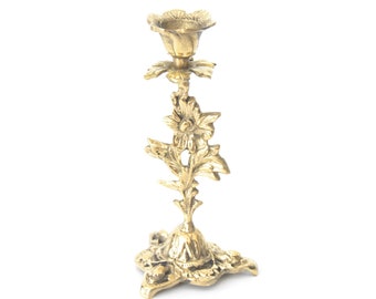 Floral Brass Candelabra: Vintage Baroque Candle Holder