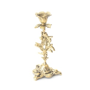 FLOWER BRASS CANDELABRA - Floral Model, Solid Brass Candle Holder, French Table Centerpiece, Boho Candlesticks, Victorian Candle Holder