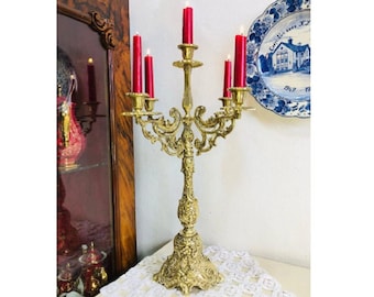 Brass Candelabra: Baroque 5-Arm French Table Centerpiece