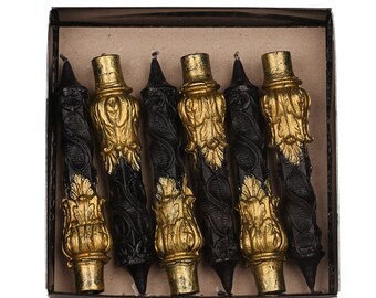 Black and Gold Baroque Candle: Unscented Dinner Candle