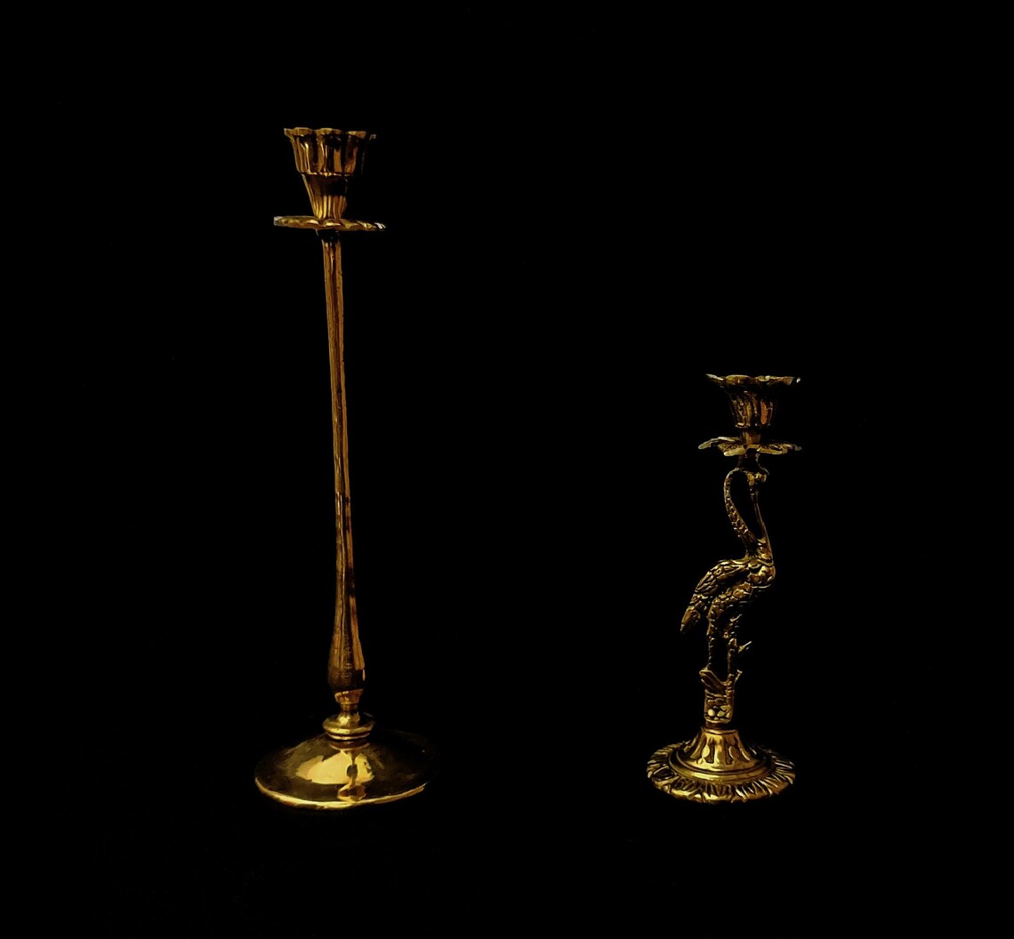 VINTAGE BRASS CANDELABRA Flat Model Solid Brass Candle Etsy