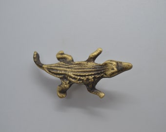 Brass Crocodile Drawer Knob: Vintage Cabinet Handle